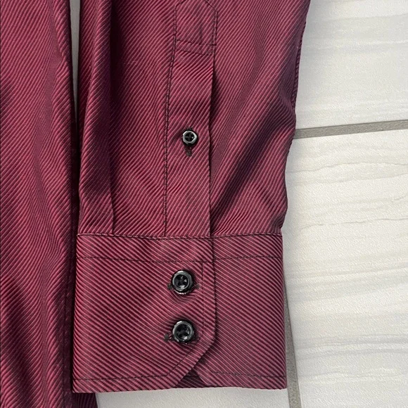 Modern Tailor Burgundy Striped Long-Sleeve Button-Down Collared Shirt - Picture 4 of 7